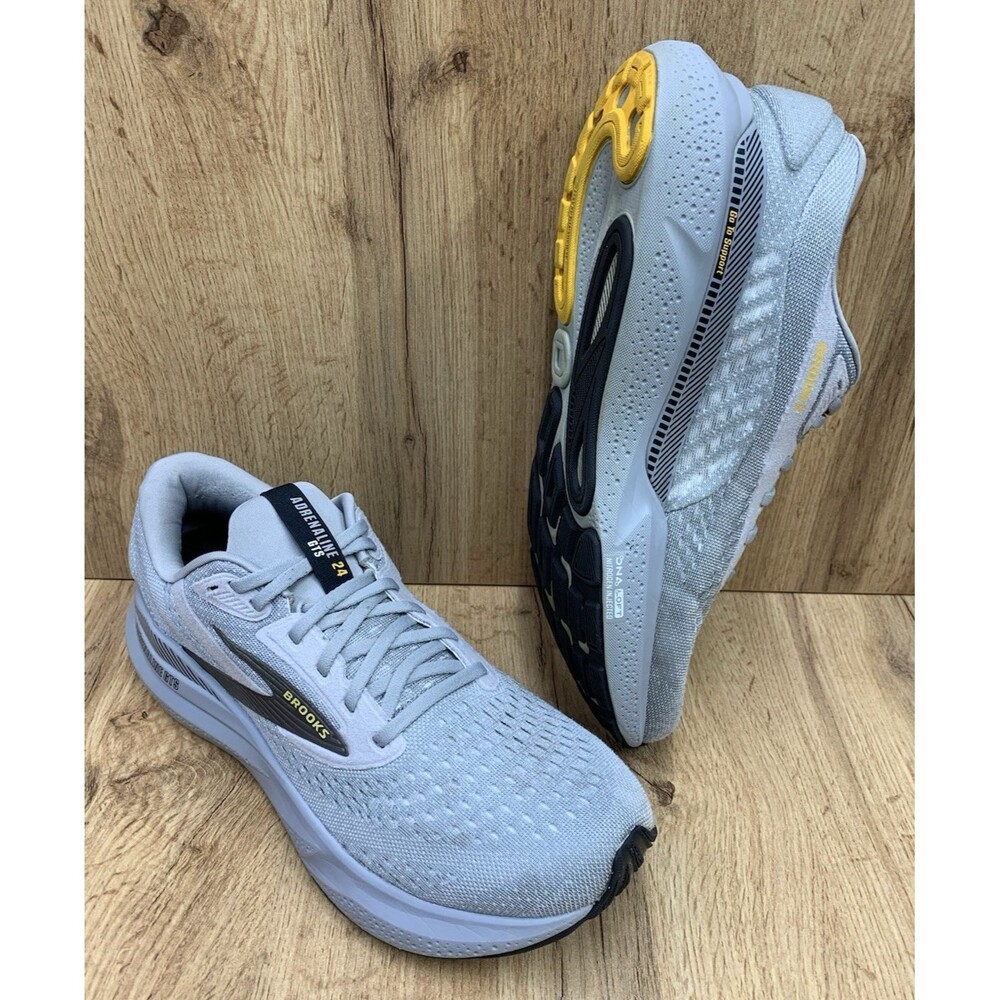Brooks Men's Light Gray and Yellow Running Shoes Athletic Sneakers